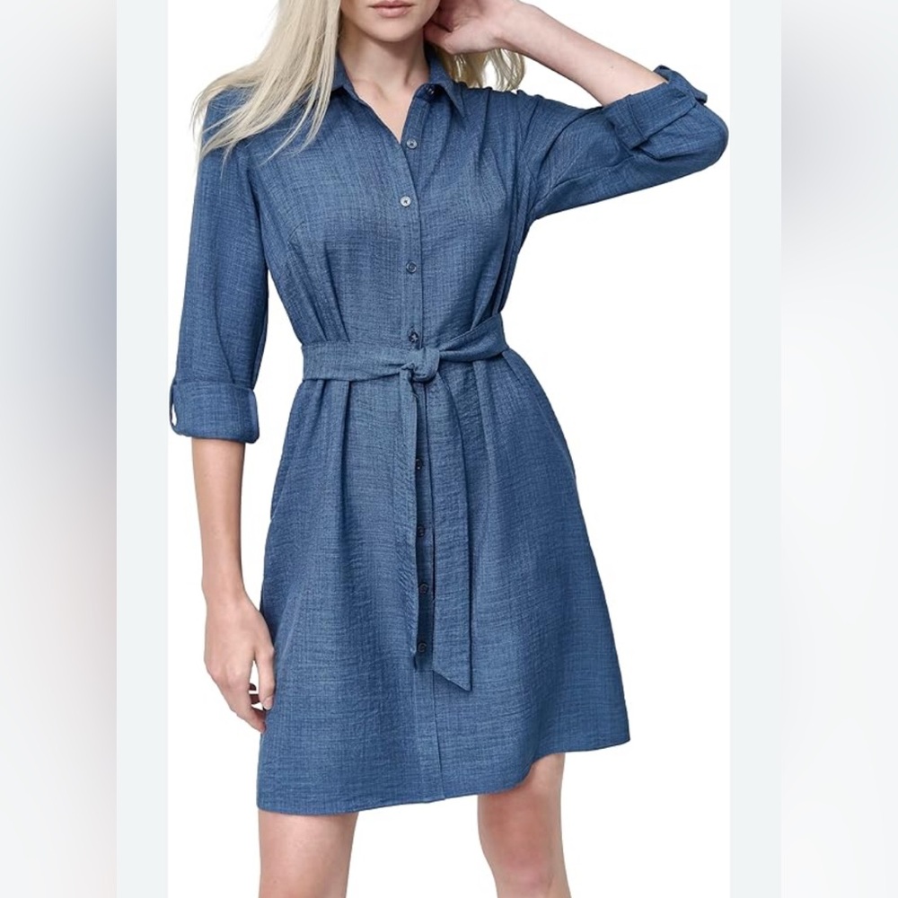 DKNY Womens Long Sleeve Collared Tie Fit & Flare Dress Size 8